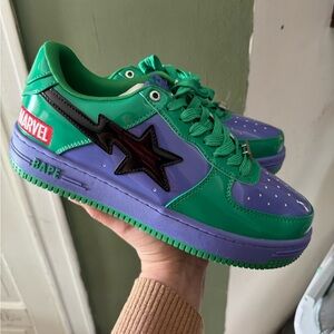 Bape Green and Purple Star Sneakers